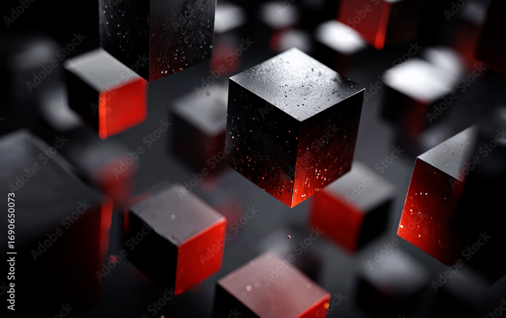 Poster abstract 3d cubes with red and black colors in a modern design