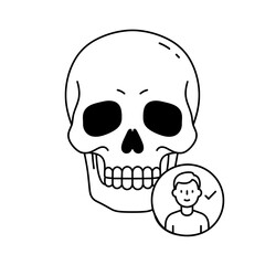 Skull outline drawing with human profile