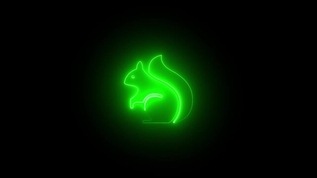 Neon green squirrel silhouette glowing on black background abstract animal outline digital art