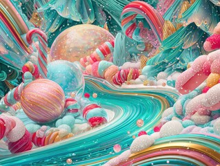 An abstract, colorful Christmas background featuring a magical world of festive symbols.