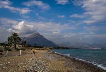 Beach of the city of Campofelice di Rosaria in northwestern Sicily. August 2024.