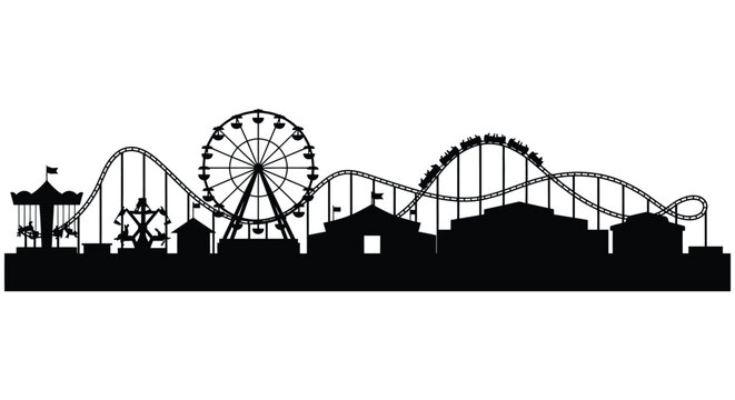 amusement park silhouette featuring roller coaster ferris wheel attractions