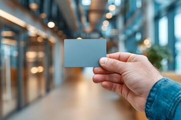 Hand offers pass like a tiny gatekeeper in crisp modern office light.