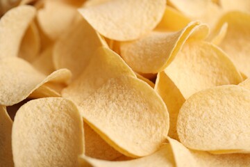 Homemade Flavored Paprika Potato Chips in a Bowl, top view. Flat lay