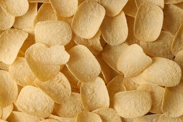 Homemade Flavored Paprika Potato Chips in a Bowl, top view. Flat lay