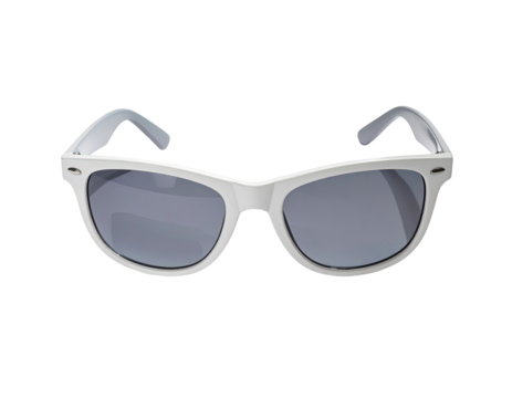 White sunglasses, front view, gray lenses