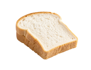 Close-up of a slice of white bread, light tan crust, and pale interior