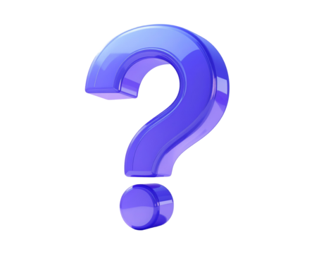 3D rendered, glossy, vibrant purple question mark