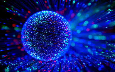 Fototapeta premium Vibrant Fiber Optic Sphere with Colorful Light Emissions