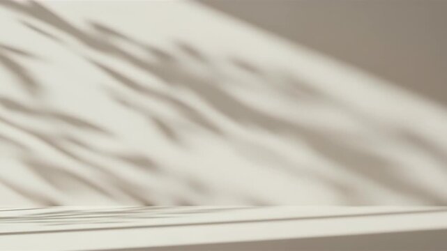 Neutral beige studio background with aesthetic leaf shadows from sunlight, creating a modern podium for product display.