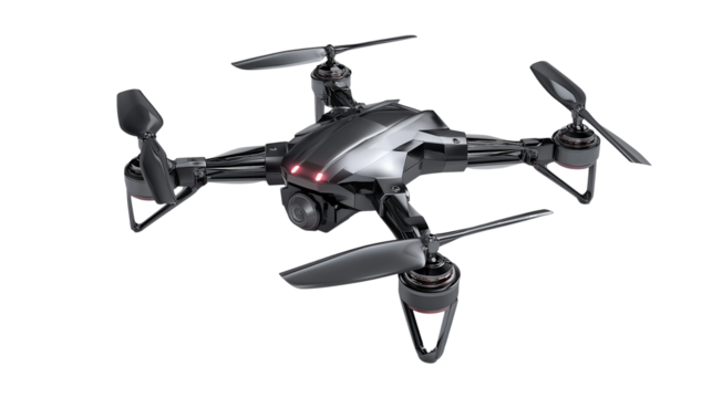 Drone quadcopter 3D rendered, isolated on transparent background
