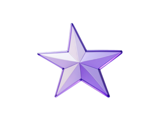 Purple star, 3D, glossy, five-pointed,  faceted