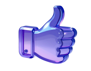 3D translucent purple thumbs-up icon