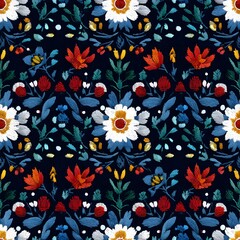 Obraz premium Vintage floral embroidery pattern dances with clean lines ideal for seamless repeating backgrounds.
