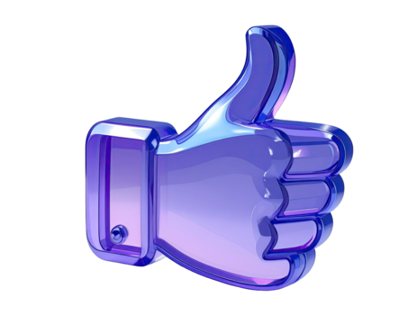 3D translucent purple thumbs-up icon