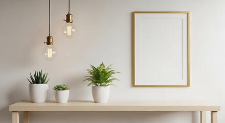 Fototapeta premium Minimalist Home Decor with Plants and Lights.