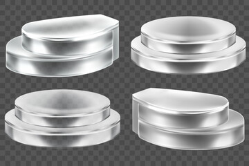 Set stand stage of transparent glass Realistic pedestal for winners. Pedestal and platform Steel and metal type
