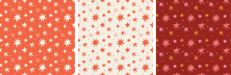 Christmas seamless red patterns with stars