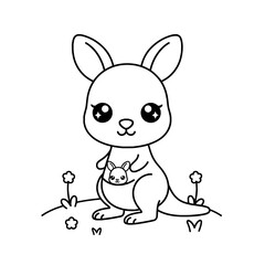 Chibi kangaroo, black and white vector, bold clean shape, isolated