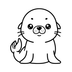 Cute chibi sea lion, black and white vector, bold clean shape, isolated