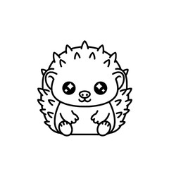 Cute chibi echidna, black and white vector, bold clean shape, isolated