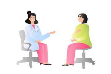 Consultation scene in a hospital: conversation between a female doctor and a patient