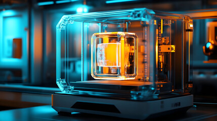 Obraz premium Futuristic 3d printer in a high tech laboratory setting for innovative design and manufacturing