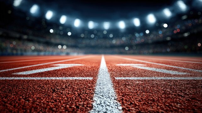 Empty Running Track Under Stadium Lights