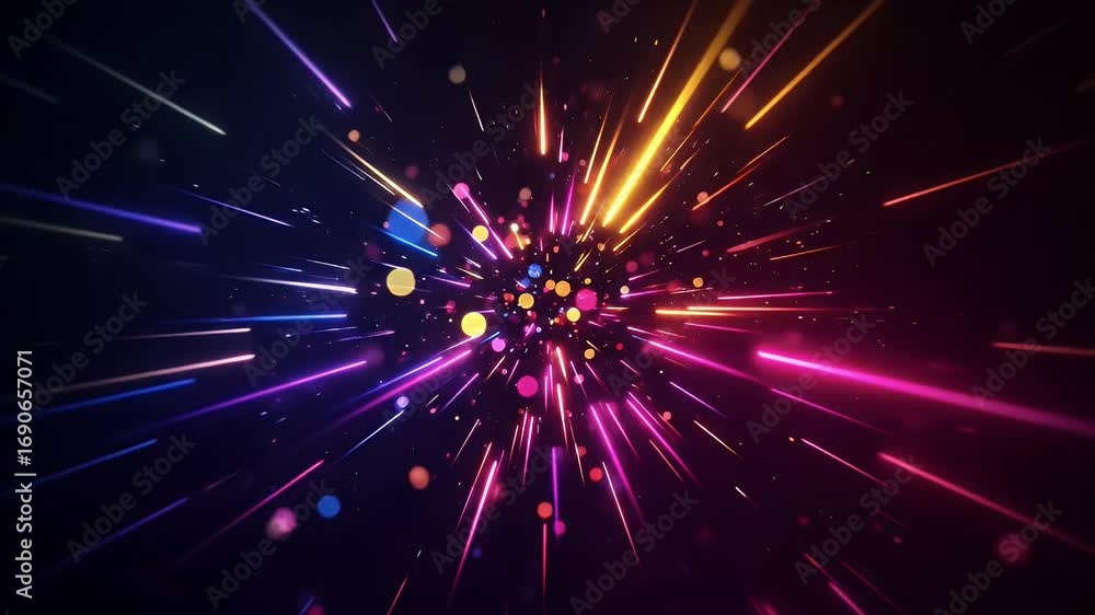 Aufkleber dynamic abstract background of colorful light speed motion with glowing trails and bokeh particles.