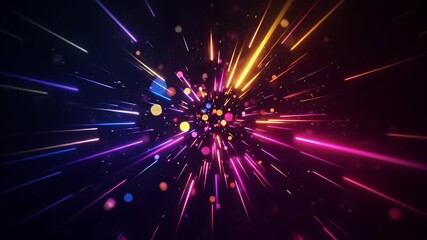 Dynamic abstract background of colorful light speed motion with glowing trails and bokeh particles. - Powered by Adobe