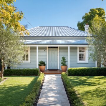 Front View of Charming Australian Suburban House with Garden