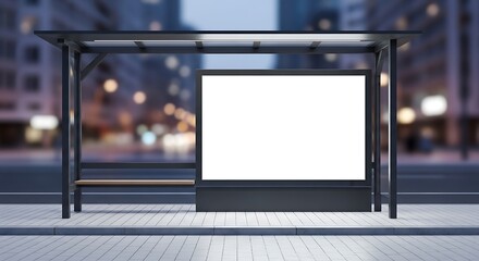 Modern City Bus Stop with Blank Billboard.
