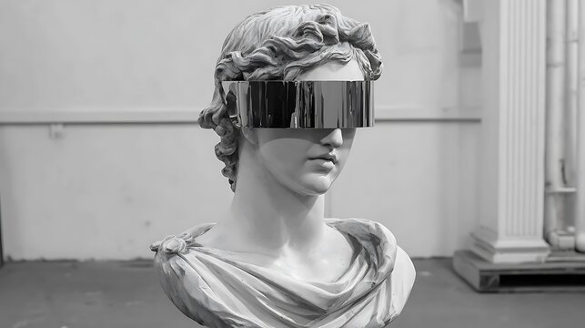 Classical Marble Bust with Futuristic Visor – Retro Futurism Concept