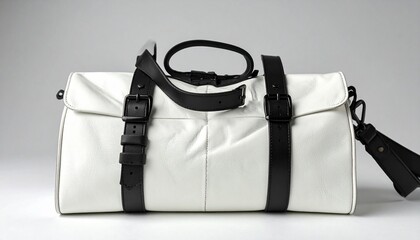 Rolled white mats with black straps for portable storage and design use…