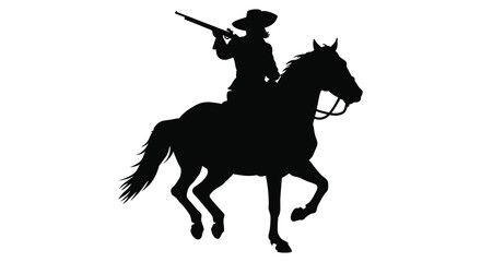cowboy riding horse silhouette holding gun in hand