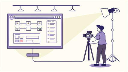 Video Production Studio Setup Content Creator Filming Online Video Workflow Digital Media Filmmaking Illustration.