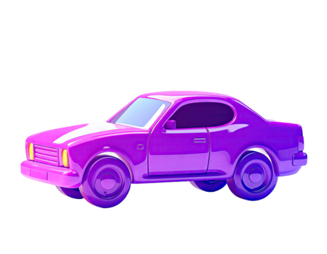 Vibrant purple cartoon car, stylized, 3D model