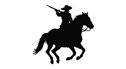 cowboy riding horse silhouette holding rifle adventure