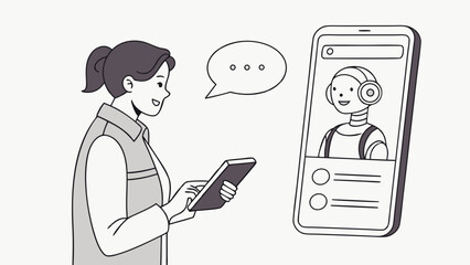 Woman using a smartphone to communicate with a virtual assistant or chatbot.