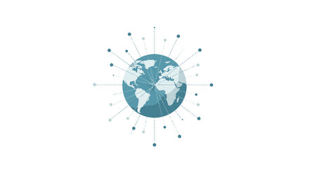 Stylized World Globe with Network Connections in Teal and White.
