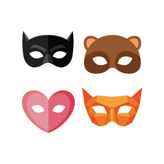 Collection of fun costume party masks bat heart bear fox shapes for celebrations and events vector