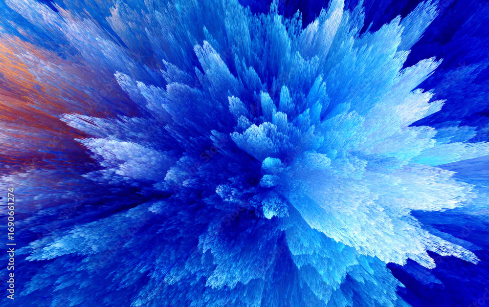 Poster vibrant blue and white abstract fractal pattern with dynamic shapes