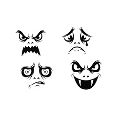 Spooky halloween ghost faces expressing different emotions scary monster expressions vector