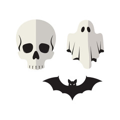 Halloween cutout icons skull ghost bat minimalist paper craft style vector graphics vector