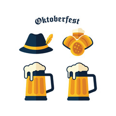 Oktoberfest icons beer hat pretzels celebration bavarian festival traditional german holiday design elements vector