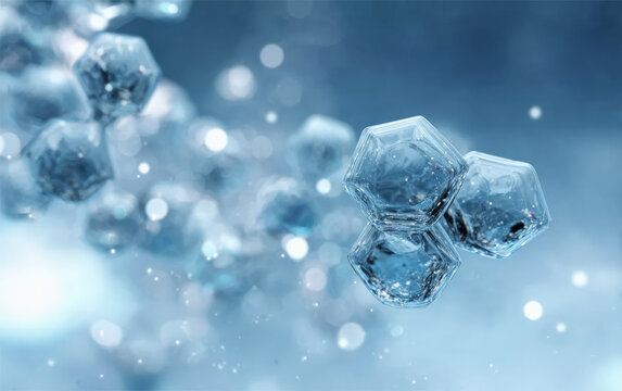Close-up view of crystal-like structures in a blue-toned background