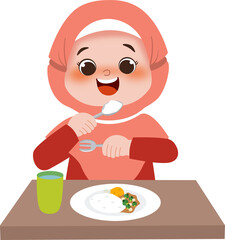 Muslim kid eating on the table 