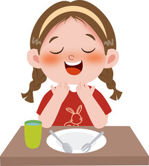 little girl pray after eating