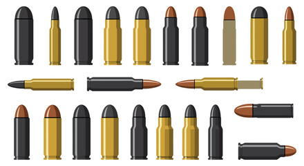 a variety of bullets arranged neatly in rows