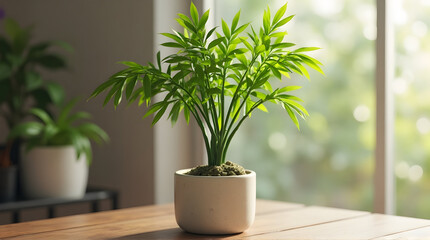 Potted Plant on Wooden Table, Indoor Decor